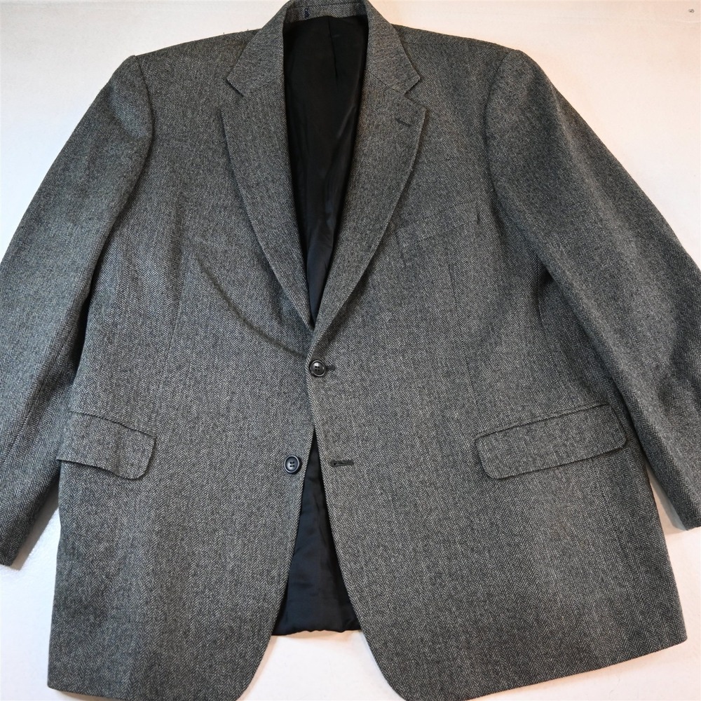 Alan Flusser 48R Gray 100% Lambswool Herringbone Tweed Blazer Jacket Sport Coat